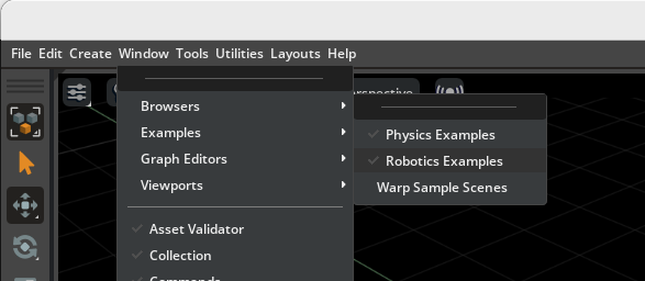 Location of Robotics Examples tab