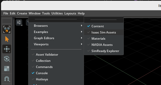 Enable the Isaac Sim Assets window