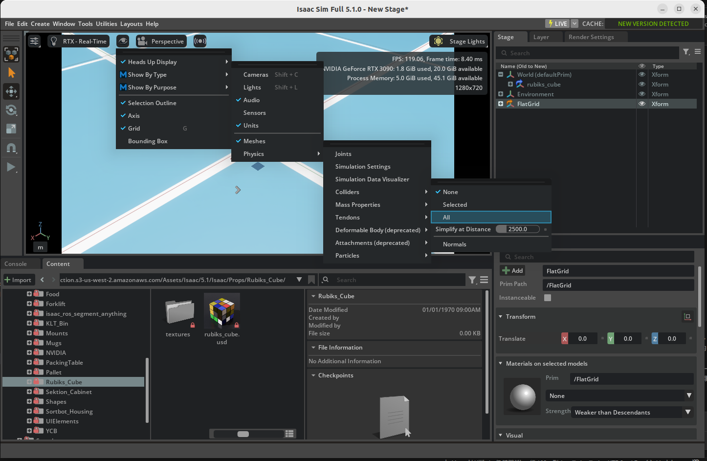 Show Colliders setting location