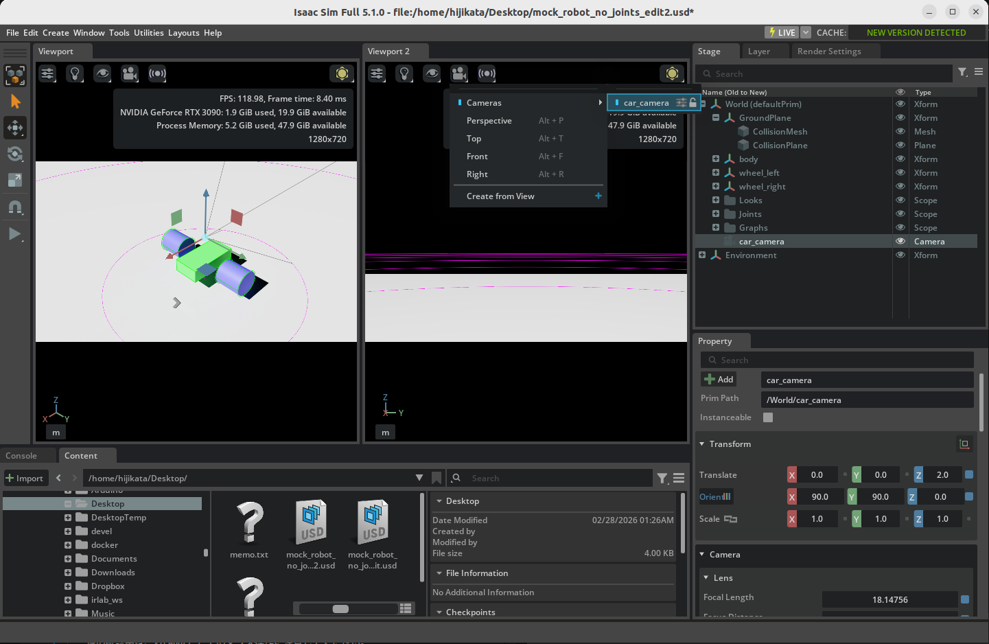 Setting up dual viewports