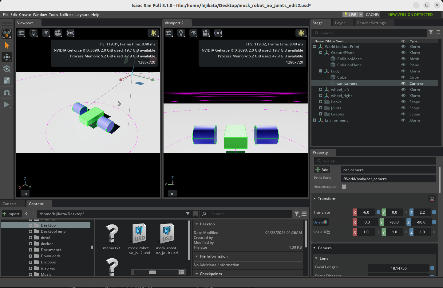Adjusting camera transform