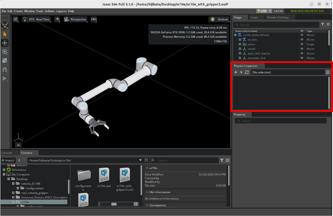 Physics Inspector window