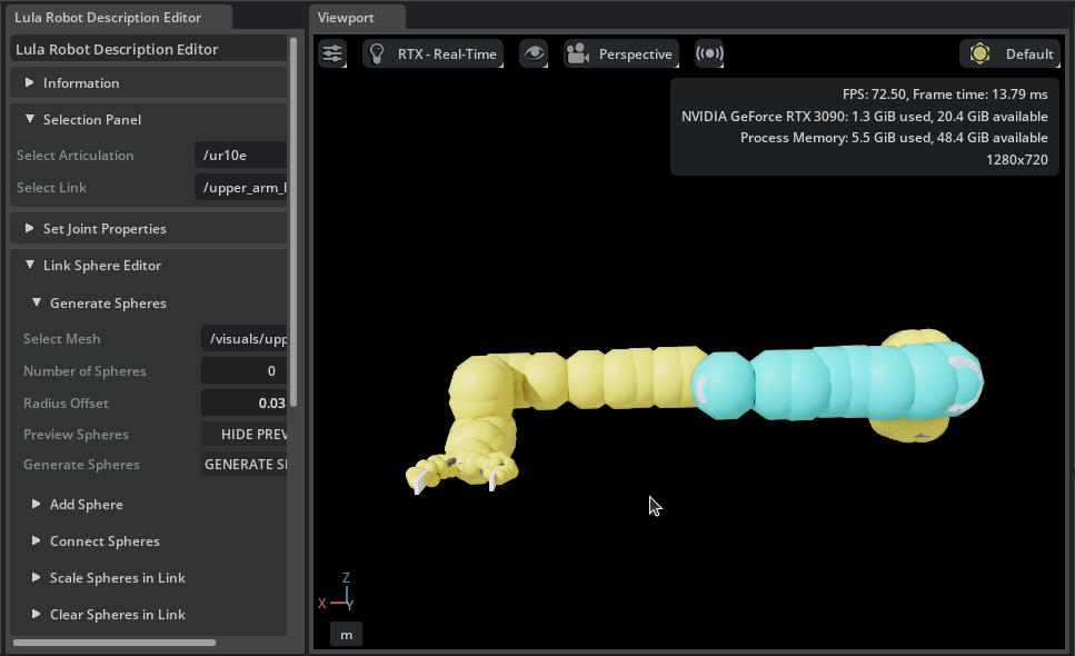 Generated collision spheres